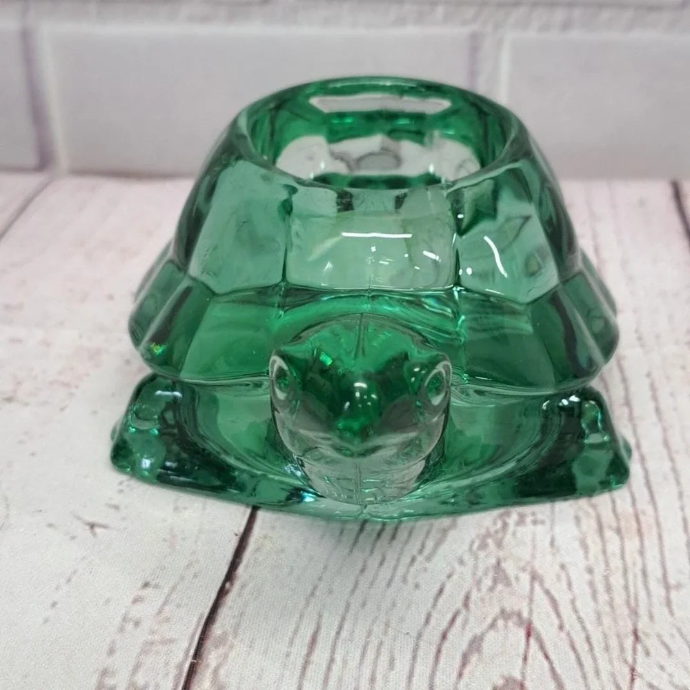 Indiana Glass Green Turtle Tea Light Candle Holder Votive MADE IN USA